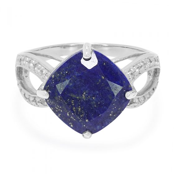 Bague Occasion 3 Pierres Bleues Sur Monture Plaquée Or Ajourée - Taille 54